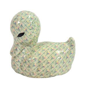Vintage Chintz Style Duck Figurine Green Floral Spring Easter Decor Cottagecore